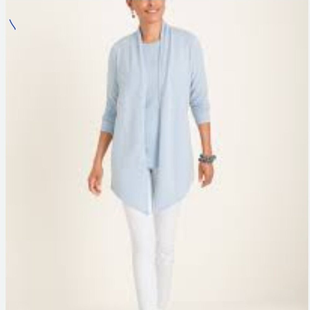 Chico's Zenergy Blue Draped Ribbed Waterfall Open Modal Blend Cardigan 1/US 8-10
